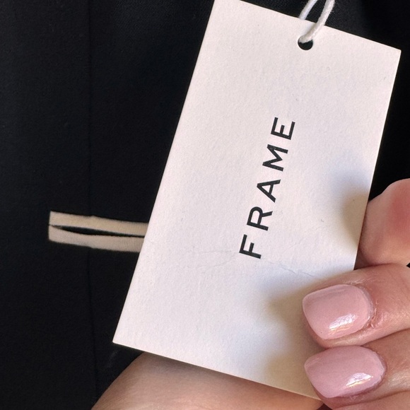 FRAME Contrast-Trim Double-Breasted Blazer Women 10 Black White Wool Sailor gold - Picture 5 of 16